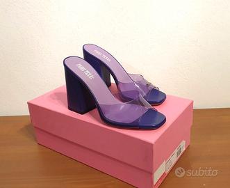 Sandali mules con tacco, pelle e pvc, viola, 37,5