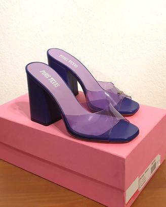 Sandali mules con tacco, pelle e pvc, viola, 37,5