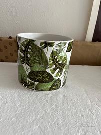 Vaso in ceramica bianca con decoro botanico - 13x1