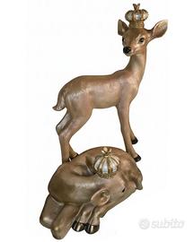 Coppia Statuette Decorative Reali Cerbiatti 