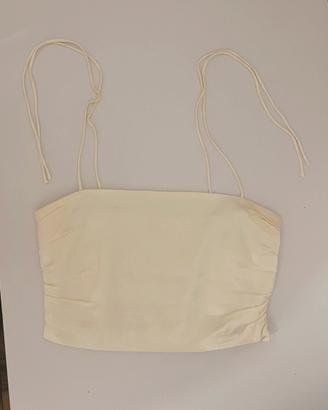 crop top in satin avorio con spalline