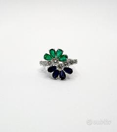 Anello oro18 kt diamanti smeraldo