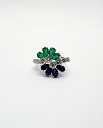 Anello oro18 kt diamanti smeraldo