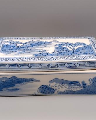 Scatola in Porcellana Cinese Bianco e Blu Qinghua