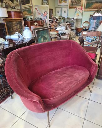Vintage divanetto in velluto rosso anni Cinquanta