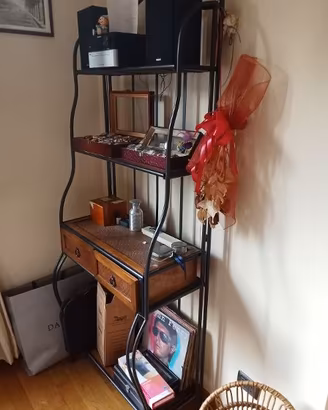 LIBRERIA IN MIDOLLINO E FERRO CON CASSETTI