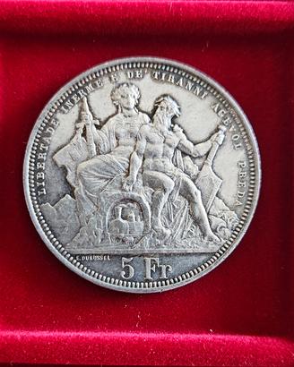 Moneta Argento 5 Fr.  Svizzera 1883 Festival tiro