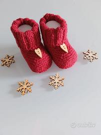 Scarpine neonato natalizie rosse in lana
