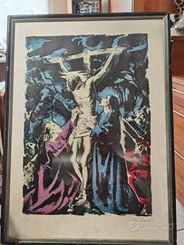 Litografia a colori quadro la crocefissione del pi