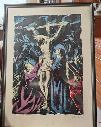 Litografia a colori quadro la crocefissione del pi