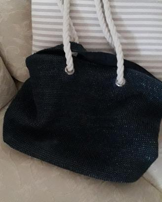 Borsa mare Cammomilla blu raffia