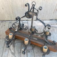 #Lampadario ferro e legno 6 punti luce