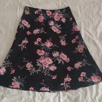 Gonna longuette nera + fiori rosa Taglia L