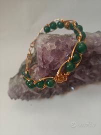bracciale rigido Agata Verde 8 mm Ottone 