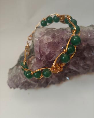 bracciale rigido Agata Verde 8 mm Ottone 
