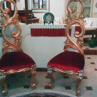 2 Poltrone trono barocco velluto rosso foglia oro