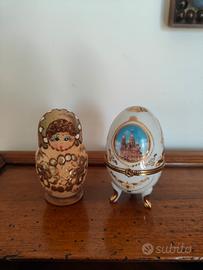 uovo in ceramica e Matrioska in legno 