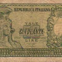 Banconota "Italia Elmata" Italia. 1951. 50 Lire