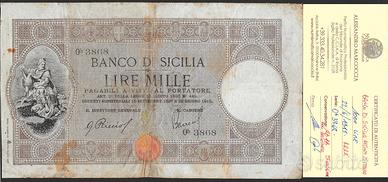 Banconota lire 1000 banco di sicilia del 1915