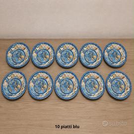 Set 20 piatti e ciotole rigidi tema mare - blu