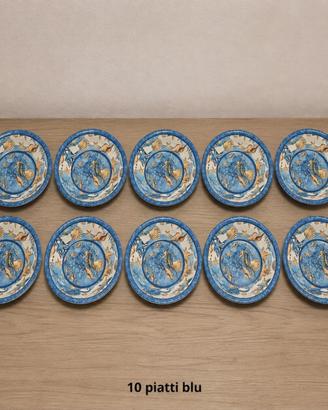 Set 20 piatti e ciotole rigidi tema mare - blu