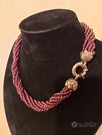 Collana torchon granati e argento