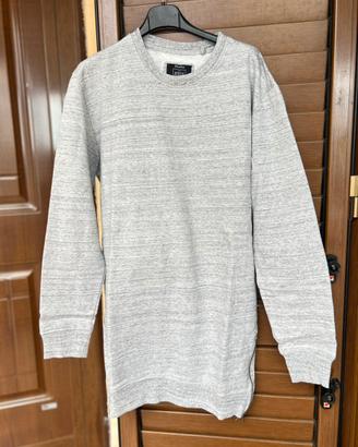 Felpa Bershka uomo maniche lunghe grigia garzata L