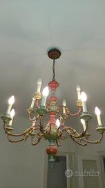 Lampadario in legno e ferro - finitura policroma