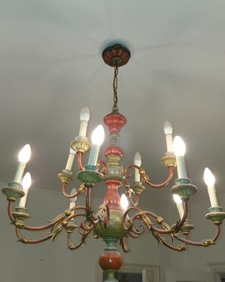 Lampadario in legno e ferro - finitura policroma