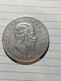 5 lire argento 1875 mi 