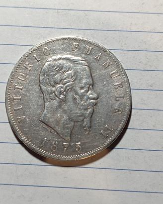 5 lire argento 1875 mi 