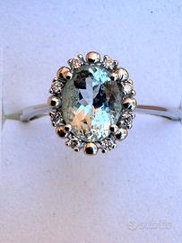 Anello 18k Oro bianco, acquamarina e diamanti