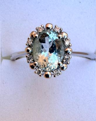 Anello 18k Oro bianco, acquamarina e diamanti