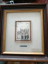 veduta di Città Alta BG su lastra argento 925