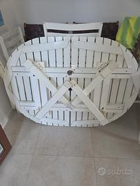 Tavolo da giardino in legno bianco + 4 sedie