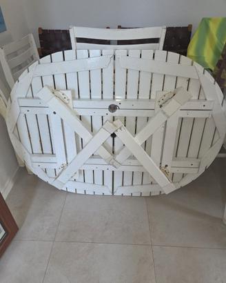 Tavolo da giardino in legno bianco + 4 sedie