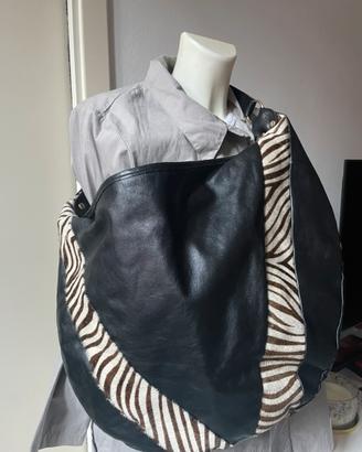 Borsa Hobo Vera Pelle stampa mucca