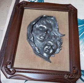 Madonnina in peltro cornice legno 40x33