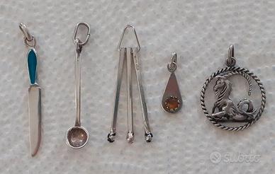 5 ciondoli argento 800 vintage