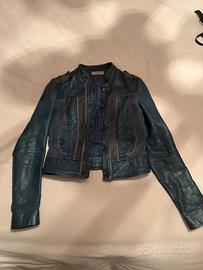 Giubbotto pelle vera , blu , Annarita N taglia 40
