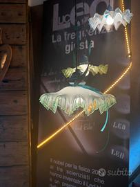 Lampadario in vetro verde con cavo in corda 4m