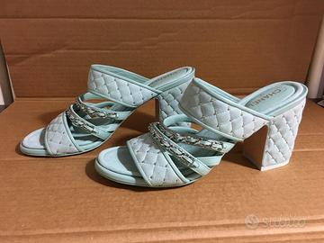 Sandalo Chanel trapuntato verde acqua