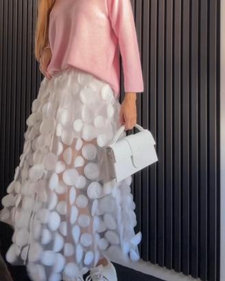 Gonna midi tulle 3D bianca con petali