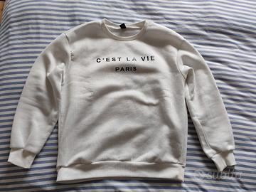 Felpa bianca con stampa, scollo a goccia S