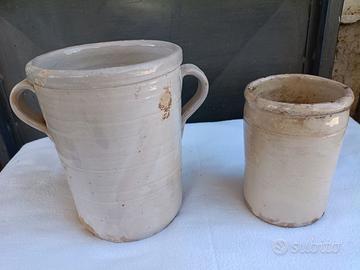 Due antichi vasetti pugliesi ceramica terracotta