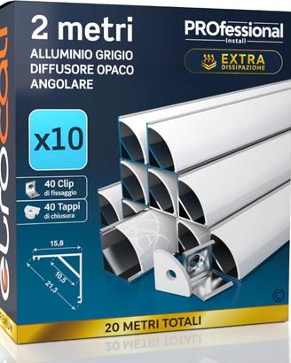 10 profili angolari alluminio 2m per LED 20m