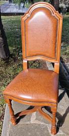 6 Sedie poltrone anni 80 imbottite in pelle . noce