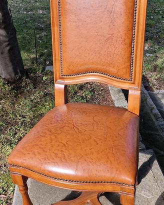 6 Sedie poltrone anni 80 imbottite in pelle . noce