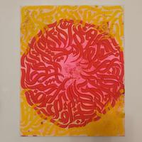 Quadro astratto moderno rosso e giallo – 18x24