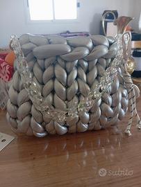 borsa in filato mashmellow argento 